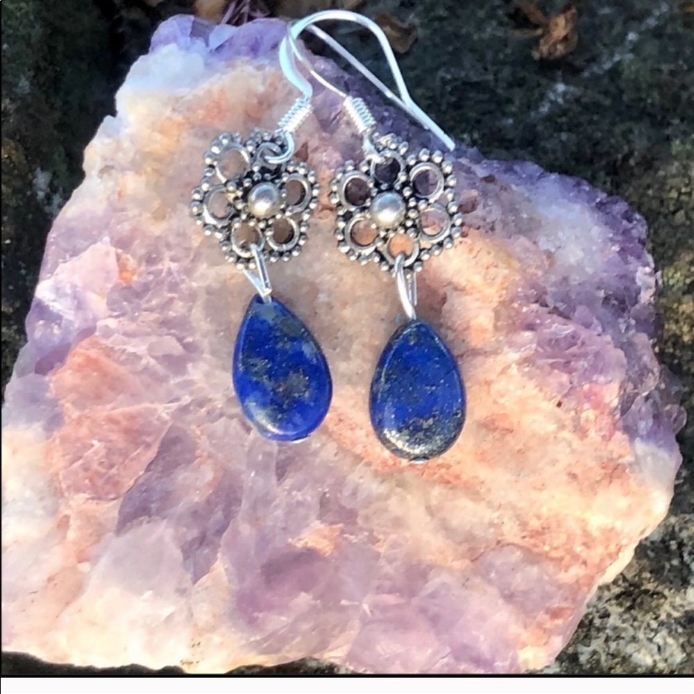Genuine Lapiz lazuli sterling earrings